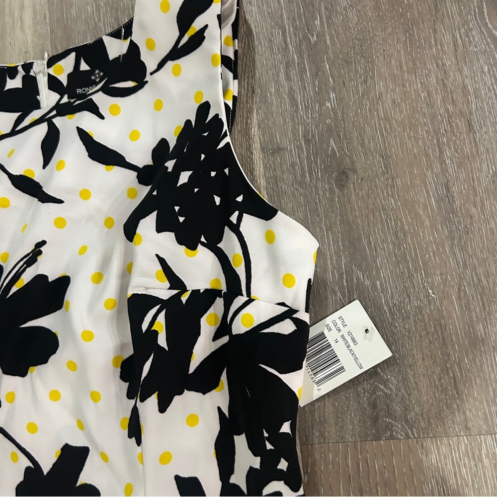 Ronni Nicole Black and White Floral Mini Dress with Yellow Dot Accents (Bin 11) - Picture 4 of 11
